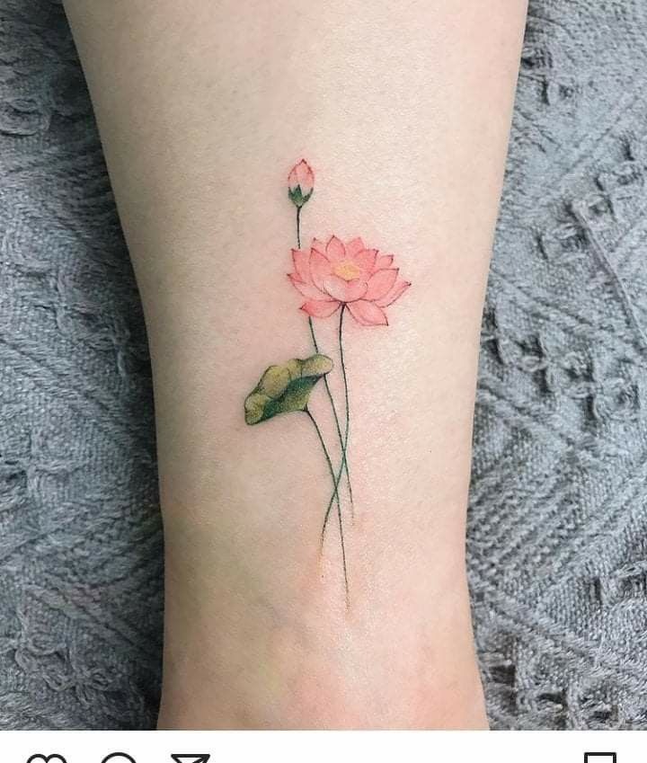 Tiny Pink Water Lily with a Bud Tattoo Design
