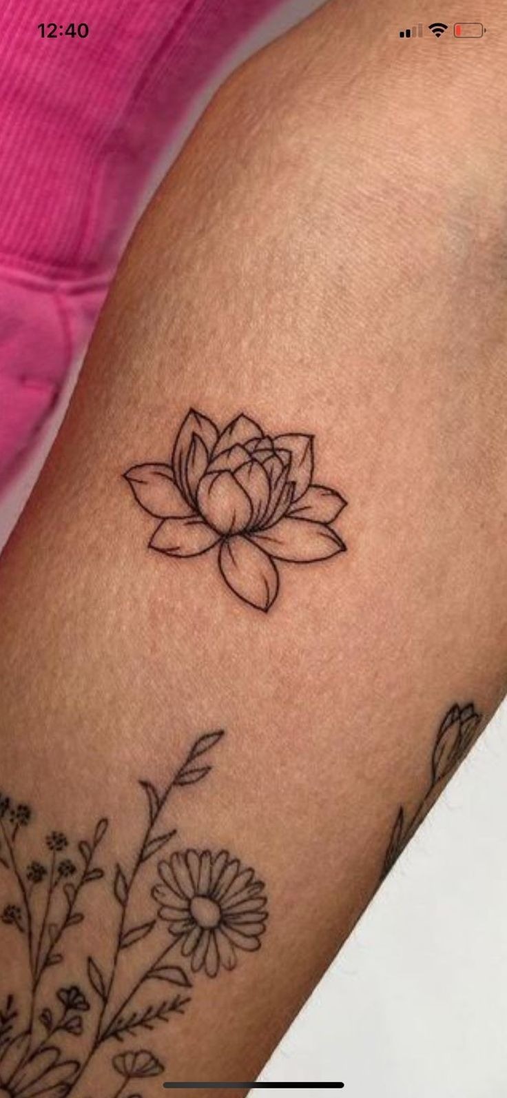 Tiny Simple Water Lily Outline Tattoo Design