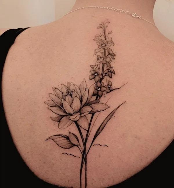 Water Lily and Larkspur Back Tattoo Tattoo Design
