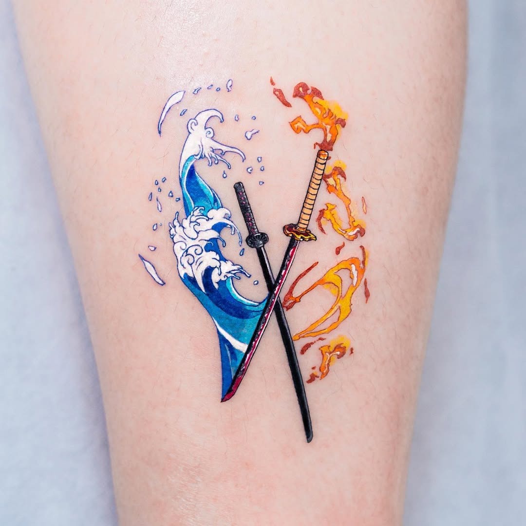 Dynamic blend of water and flame tattoos Tattoo Design