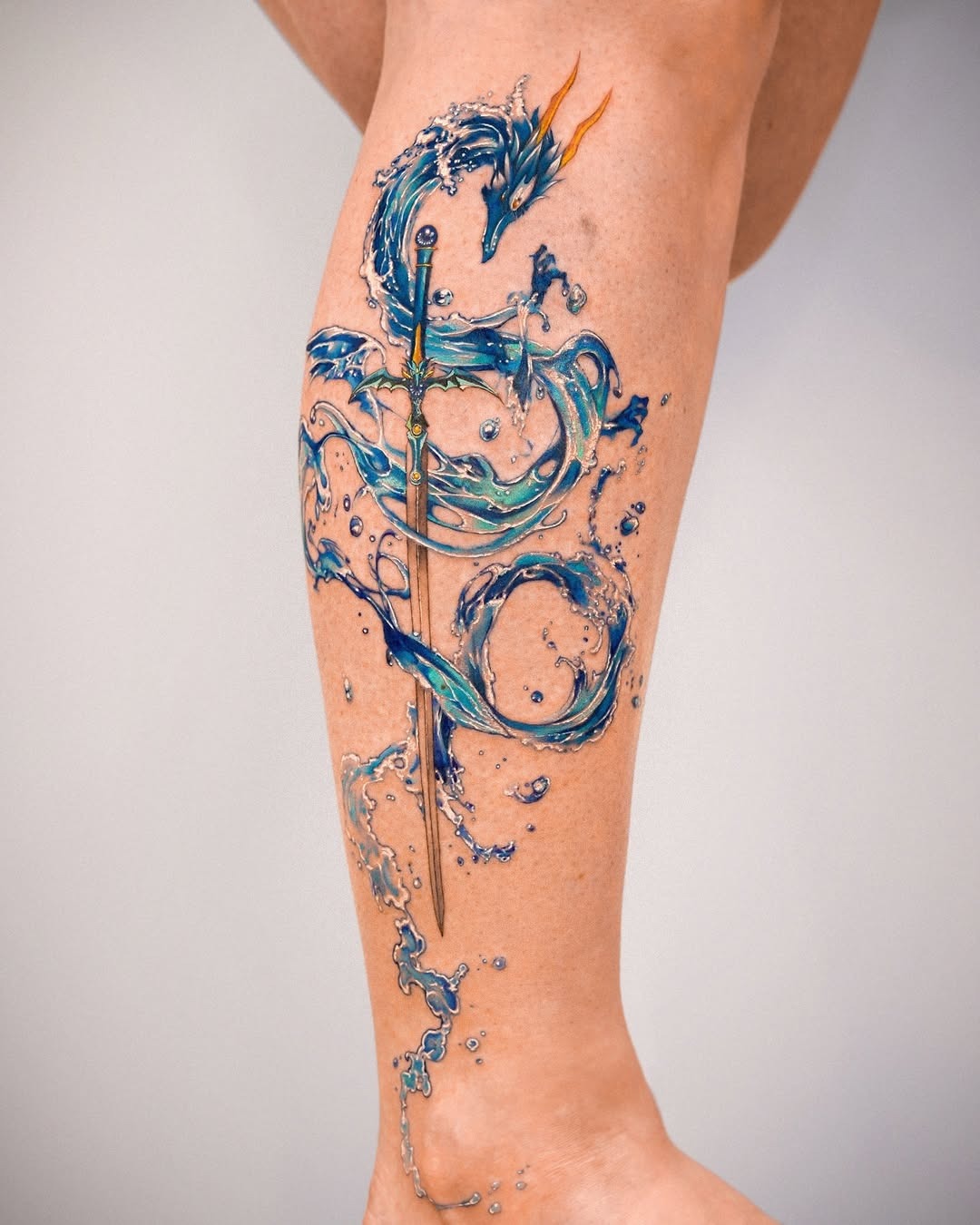 Dynamic Water-Themed Sword Tattoo Design Tattoo Design