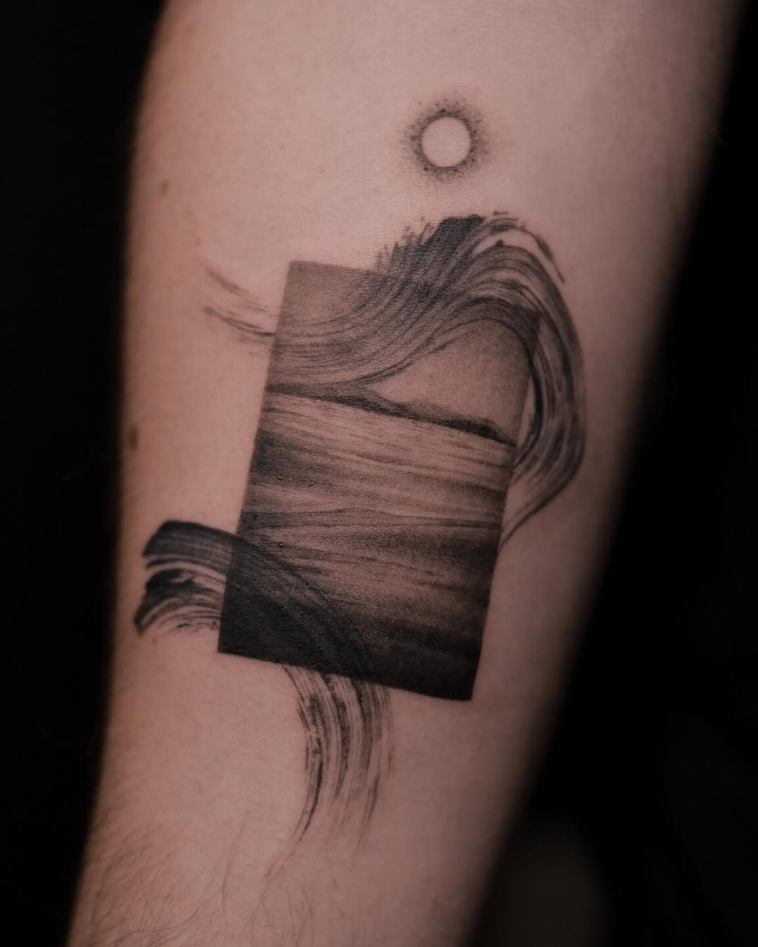 Flowing waves and tranquil sun tattoo art Tattoo Design
