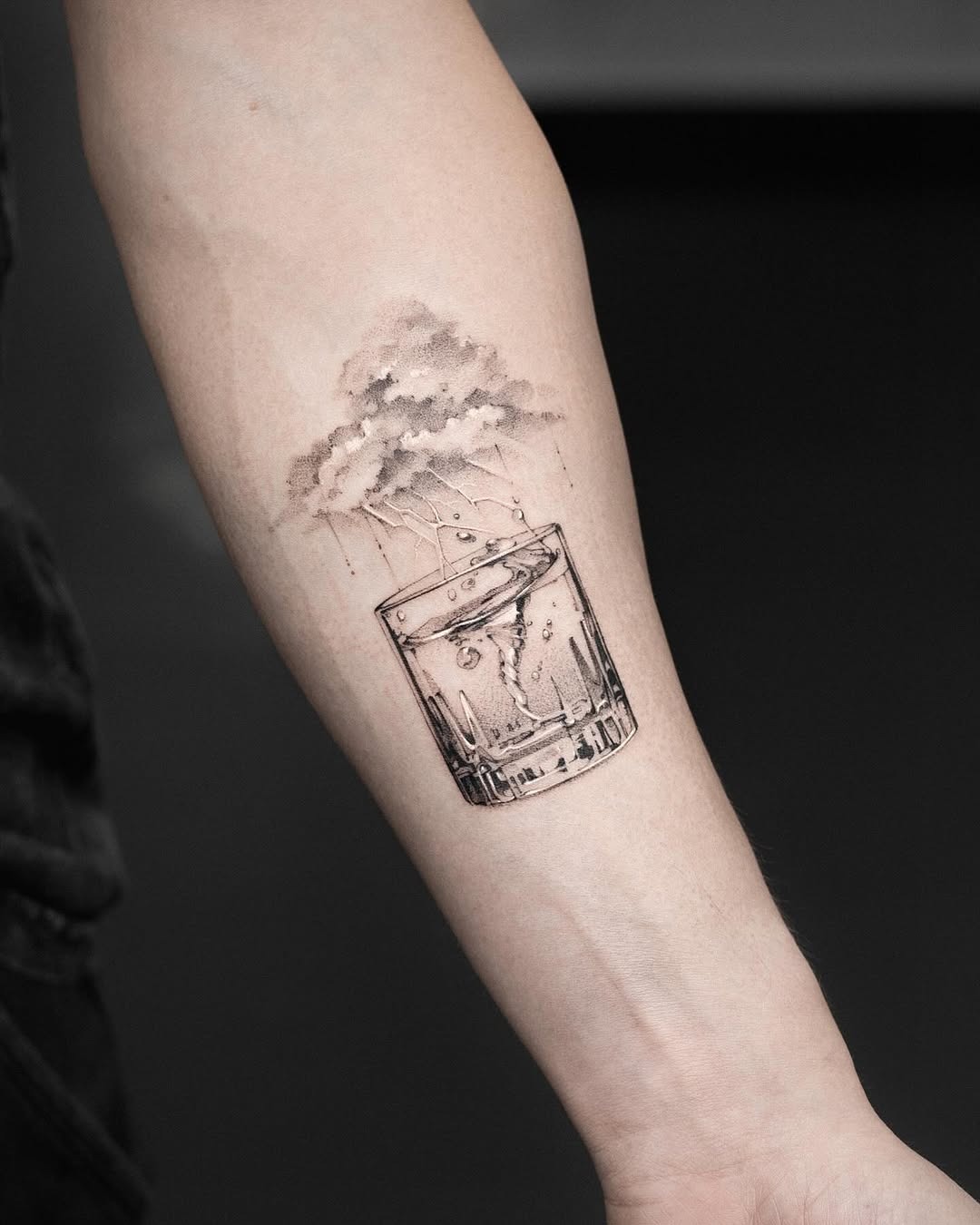 Whimsical water tattoo of glass and clouds Tattoo Design