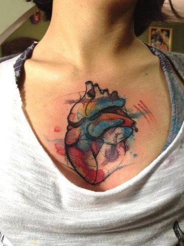 Anatomical Heart Painted in Fluid Watercolor Tattoo Design