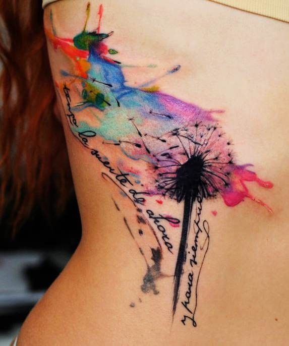 Blowing Dandelion with Inspirational Script Tattoo Tattoo Design