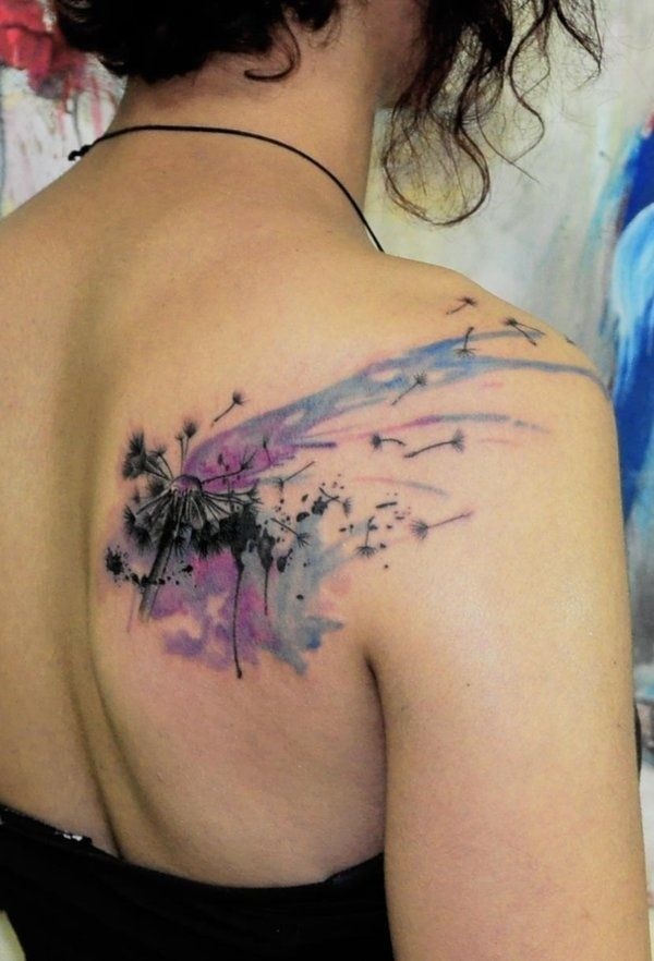 Dandelion Seeds Drifting in the Wind Watercolor Back Tattoo Tattoo Design