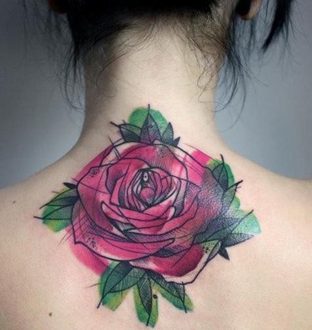 Deep Magenta Garden Rose Watercolor Tattoo Tattoo Design