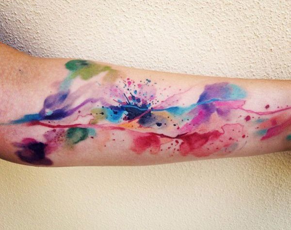 High-Contrast Vibrant Flow Watercolor Arm Tattoo Tattoo Design