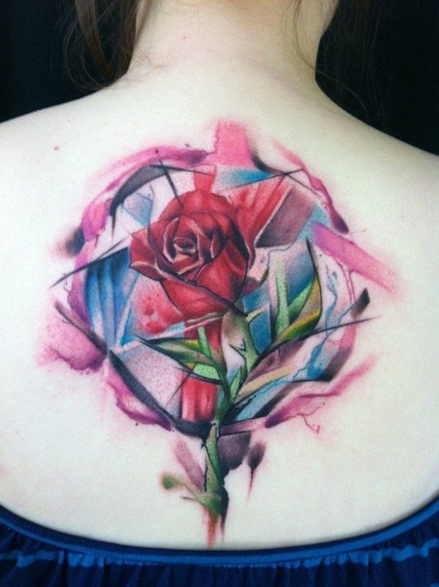 Illustrative Rose Blossom Watercolor Back Tattoo Tattoo Design