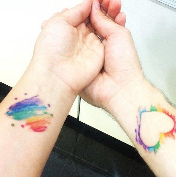 Interlocking Heart Matching Couple Watercolor Tattoo Tattoo Design