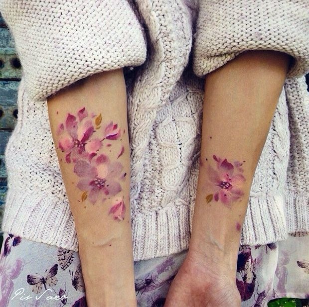 Lovely Botanical Blossom Watercolor Tattoo Tattoo Design