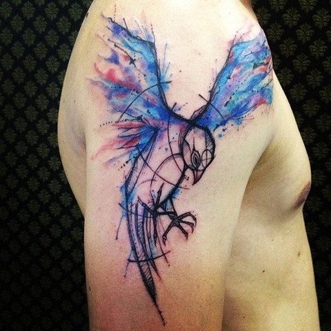 Majestic Flying Bird Watercolor Upper Arm Tattoo Tattoo Design