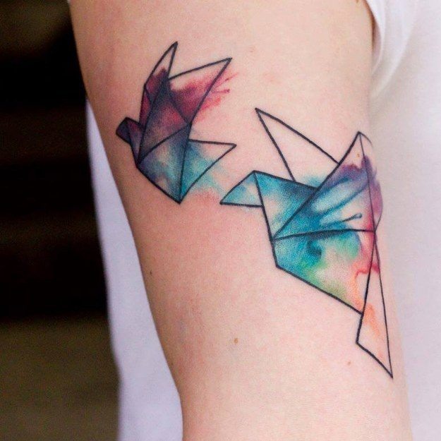 Origami Paper Birds Watercolor Arm Tattoo Tattoo Design