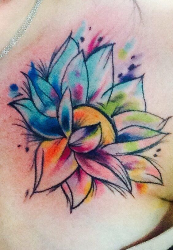 Radiant Rainbow Lotus Flower Watercolor Tattoo Tattoo Design