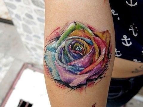 Rainbow Spiral Infused Rose Watercolor Tattoo Tattoo Design