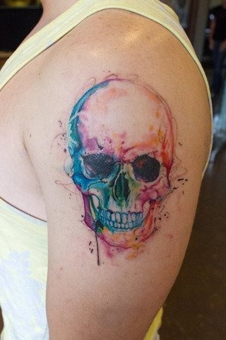 Realistic Shaded Skull Watercolor Tattoo Tattoo Design