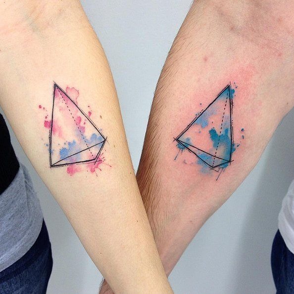 Tetrahedron Sacred Geometry Dual Arm Watercolor Tattoo Tattoo Design