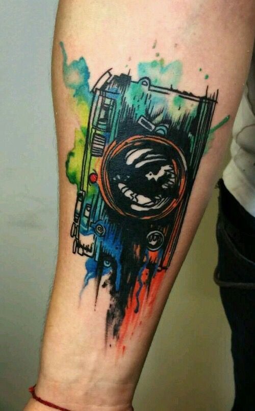 Vintage Photographer Camera Watercolor Arm Tattoo Tattoo Design