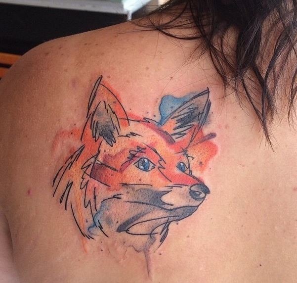 Vivid Orange Fox Watercolor Back Tattoo Tattoo Design