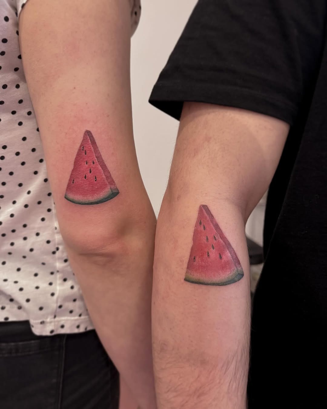Colorful watermelon tattoos on forearms Tattoo Design
