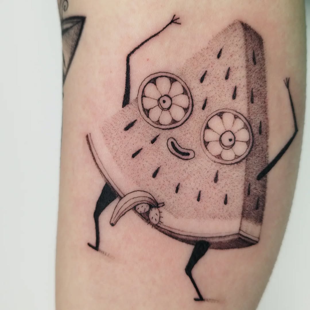 Playful watermelon tattoo with a fun twist Tattoo Design