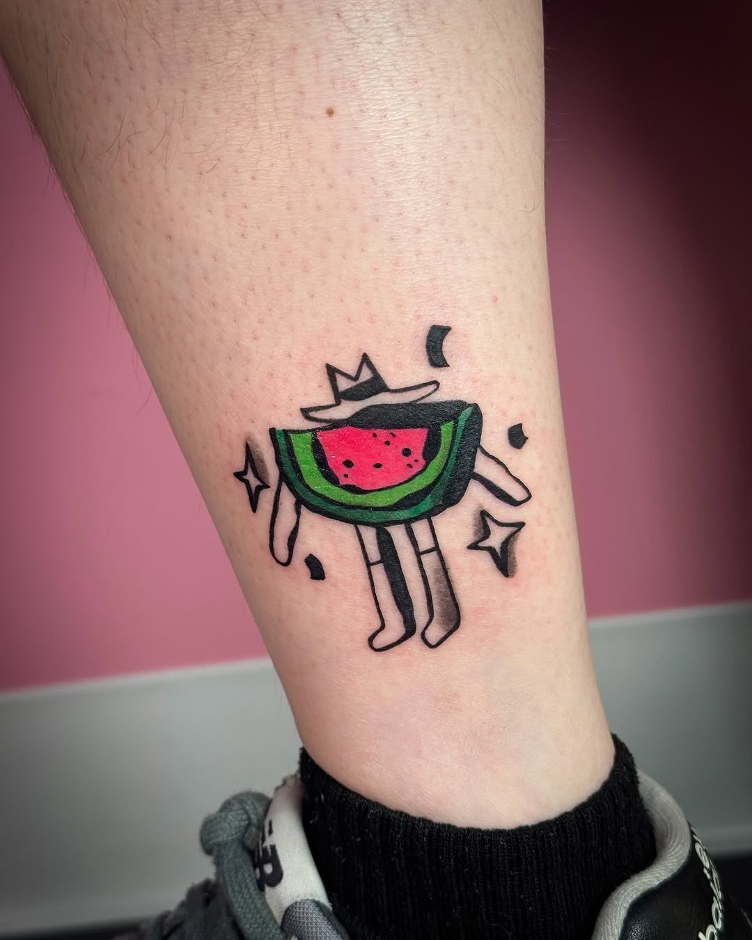 Playful Watermelon Tattoo with Character Vibes Tattoo Design
