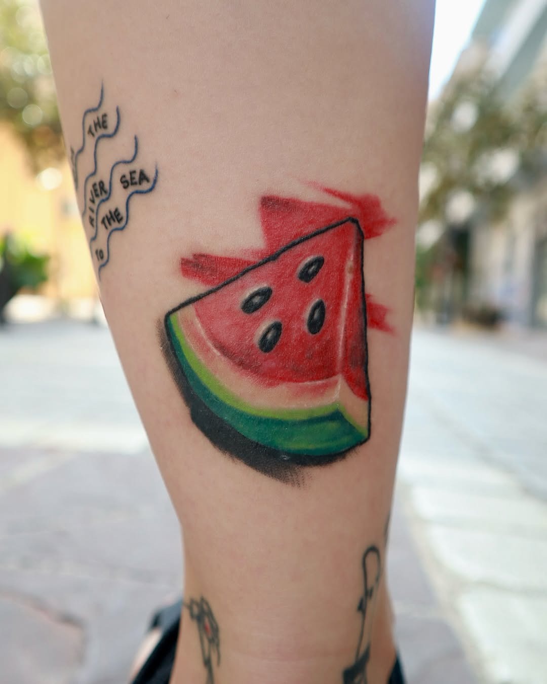 Vibrant Watermelon Tattoo on the Leg Tattoo Design
