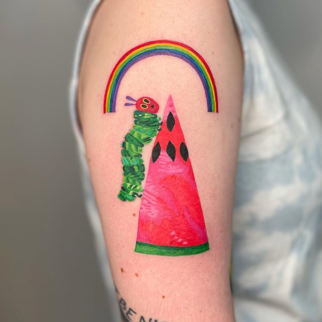 Whimsical watermelon tattoo with vibrant details Tattoo Design