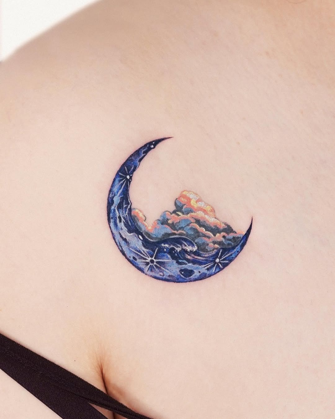 Stunning Wave Moon Tattoo Tattoo Design