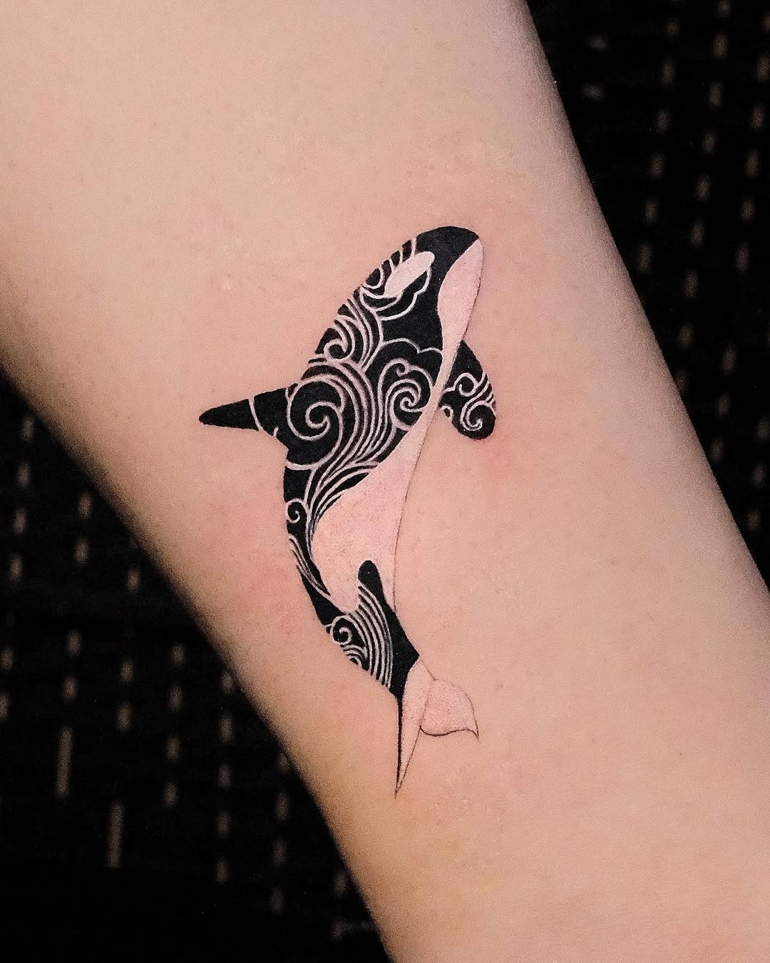Elegant Orca Tattoo with Wave Patterns Tattoo Design