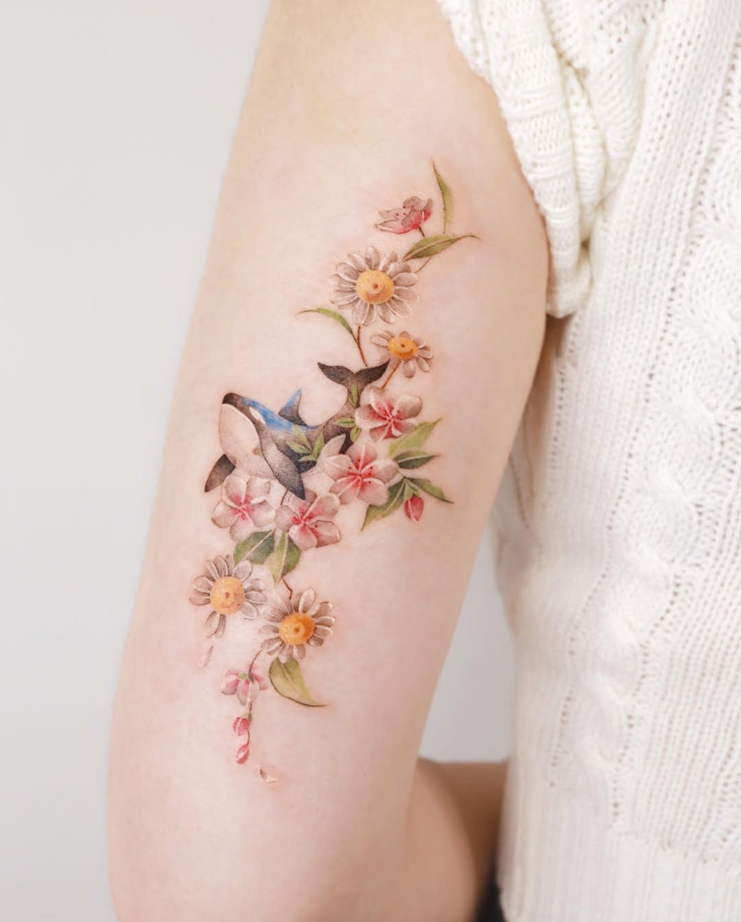 Floral Whale Tattoo for Natural Aesthetic Tattoo Design