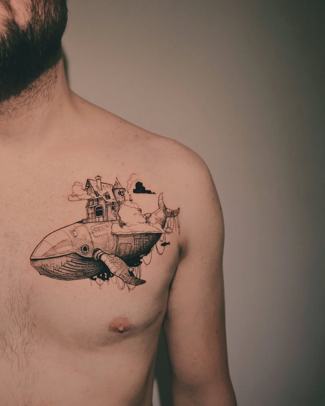 Steampunk-inspired whale tattoo with intricate details Tattoo Design