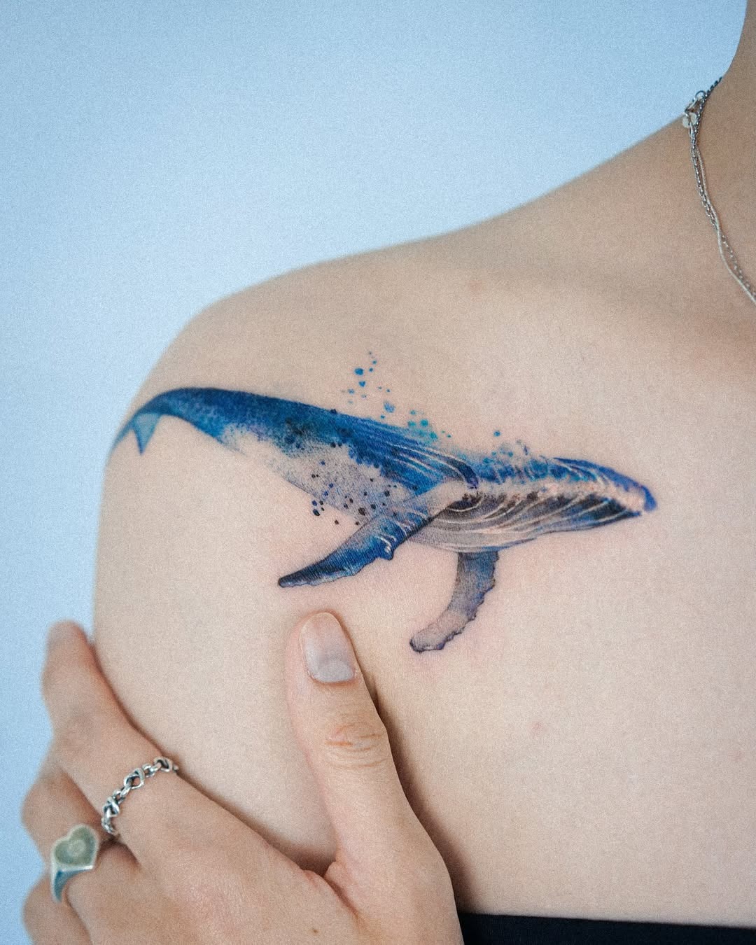 Stunning Colorful Whale Tattoo on Shoulder Tattoo Design