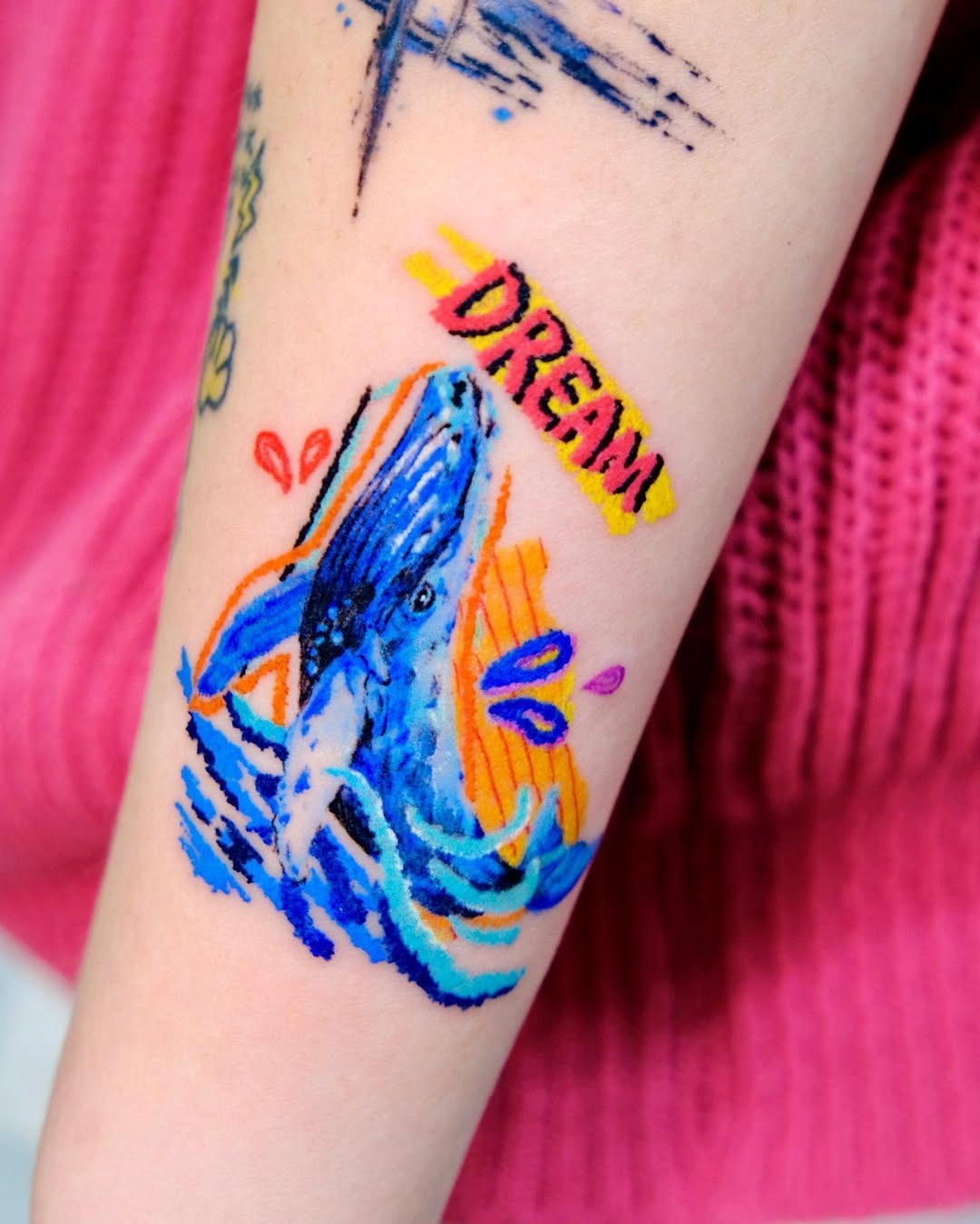 Vibrant whale tattoo with dreamy vibes Tattoo Design