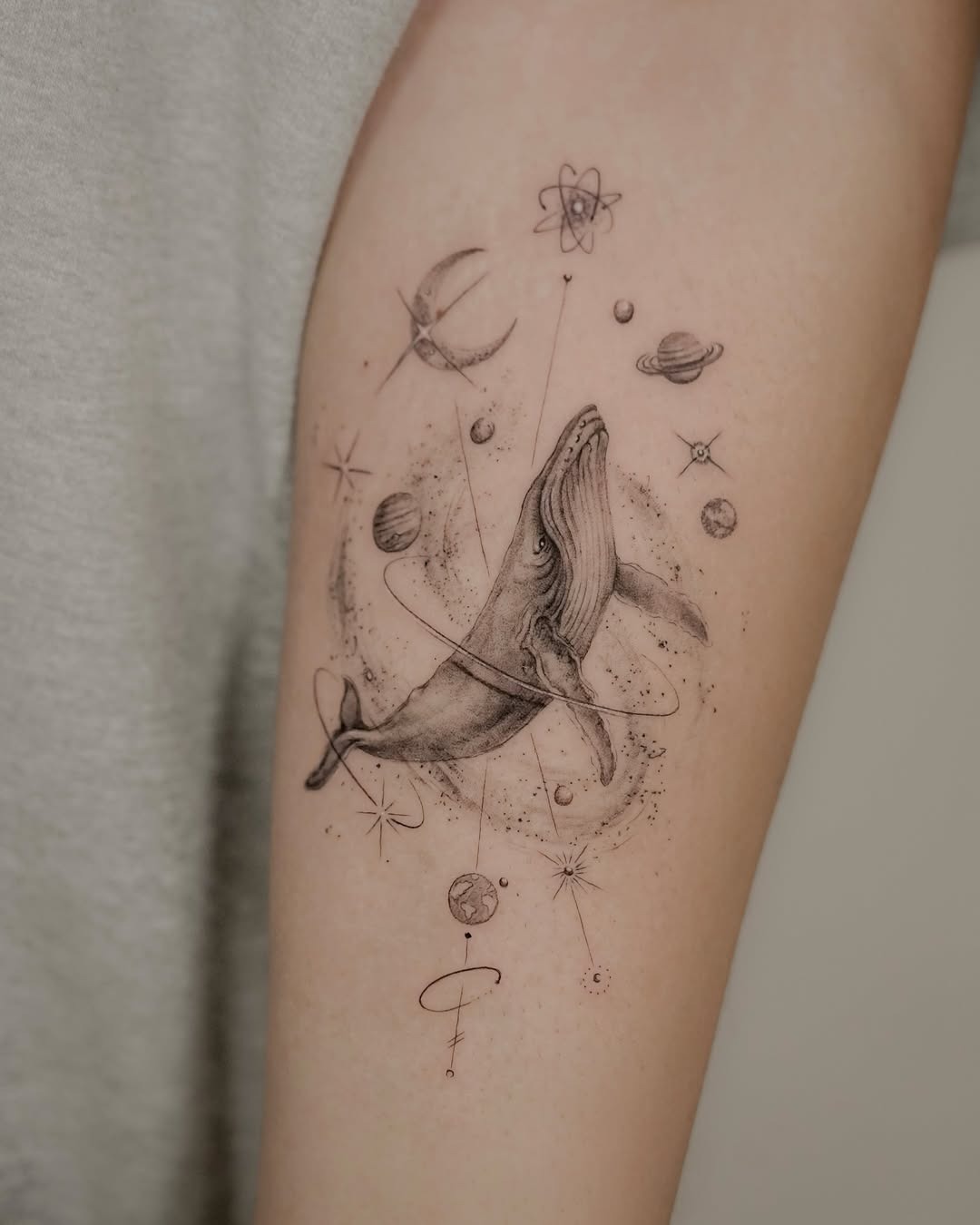 whale tattoo with cosmic elements Tattoo Design