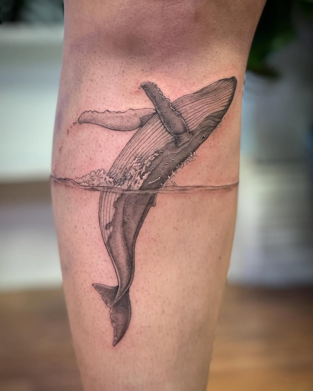 Whale tattoo with water splash detail Tattoo Design