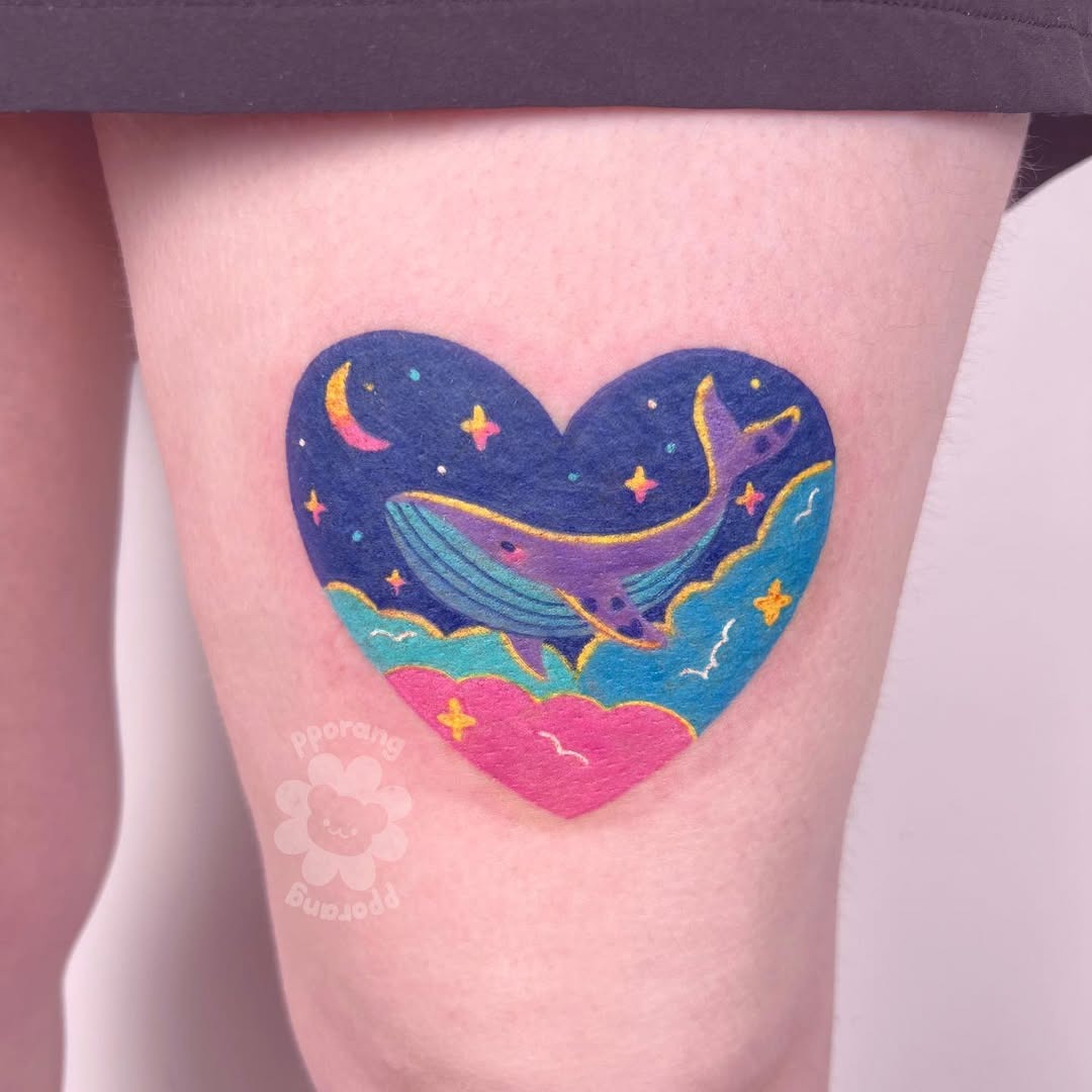 Whimsical heart-shaped whale tattoo Piece Tattoo Design