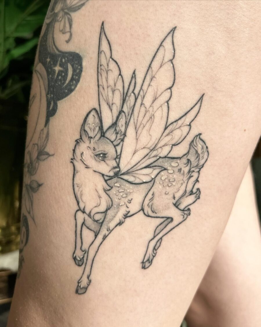 A playful fusion of deer and fairy elements Tattoo Design