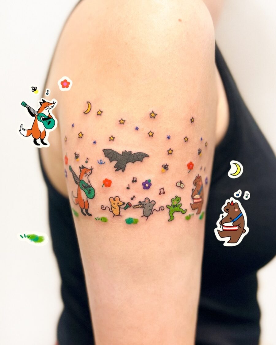 Charming forest animals in playful tattoo design Tattoo Design