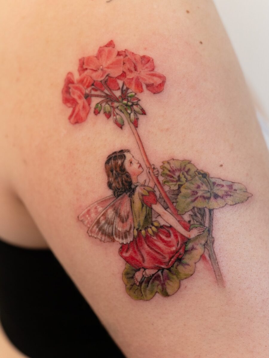 Delightful fairy and floral tattoo design Tattoo Design
