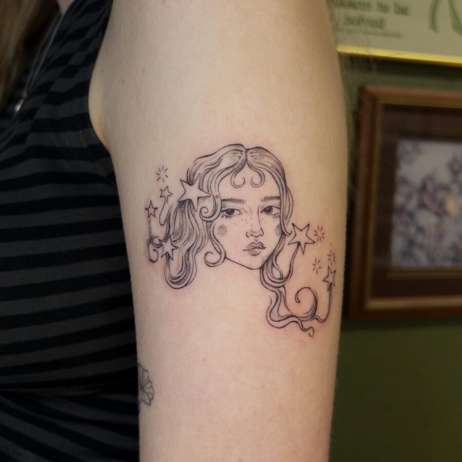 Delightful starry girl tattoo design Tattoo Design