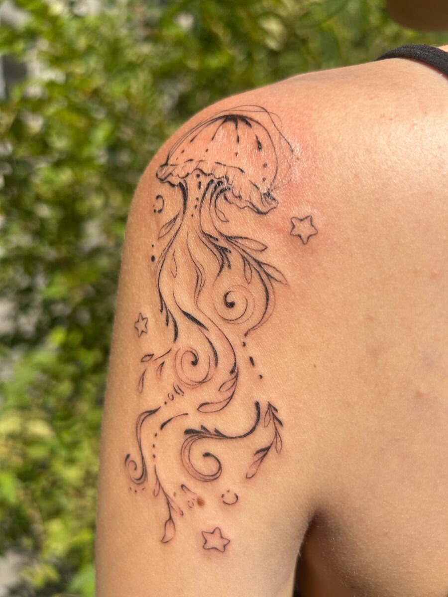Dreamy jellyfish tattoo with flowing elegance Tattoo Design