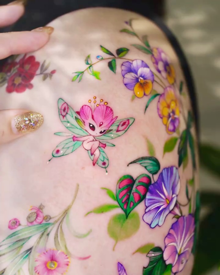 Enchanting and vibrant whimsical fairy tattoo Tattoo Design