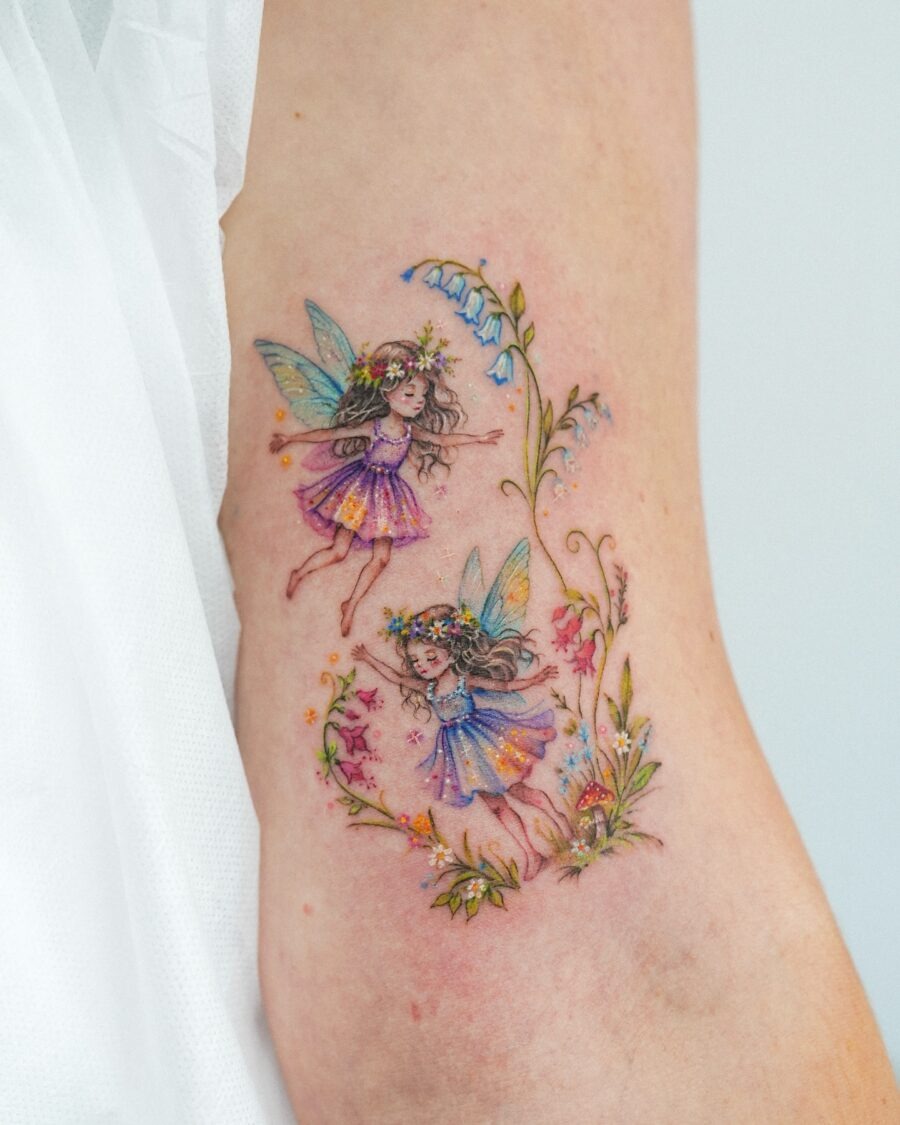 Enchanting watercolor fairy tattoo art Tattoo Design