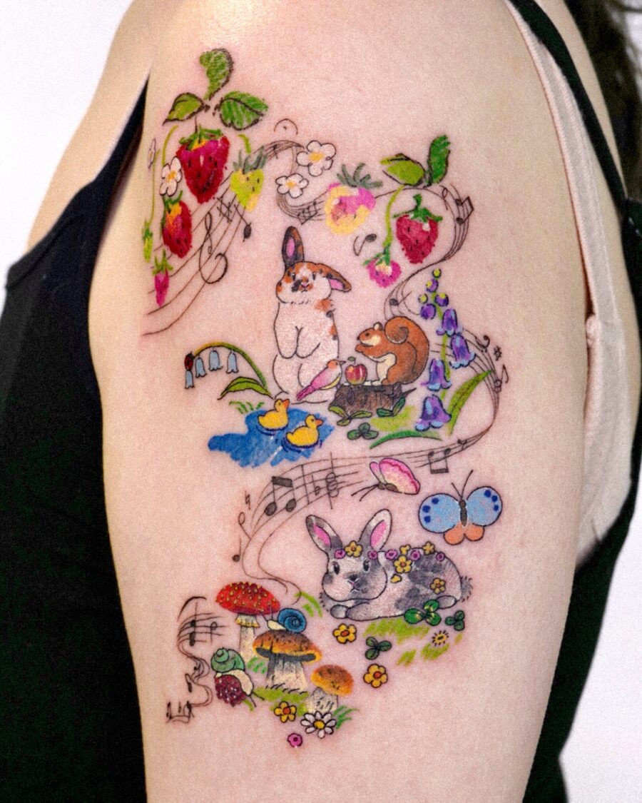 Playful nature-themed whimsical tattoo design Tattoo Design