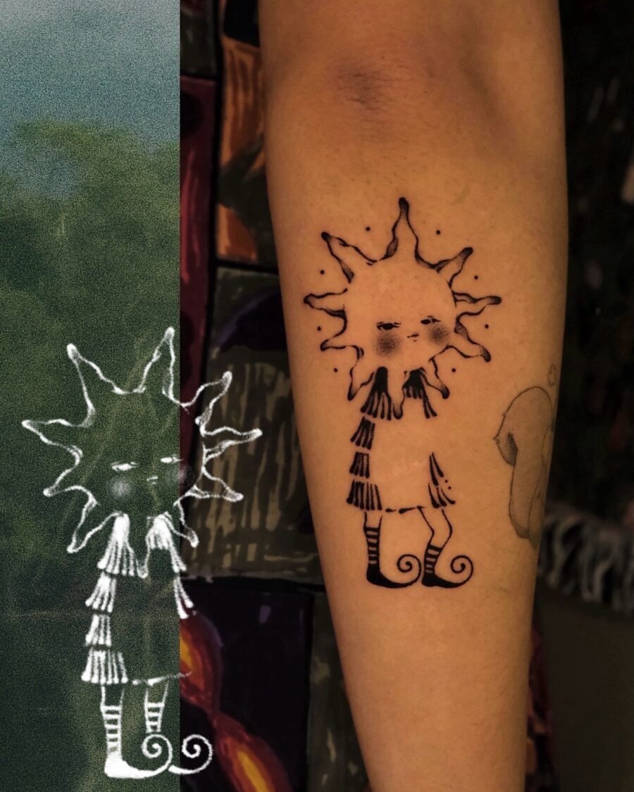Unique sun character tattoo with playful charm Tattoo Design
