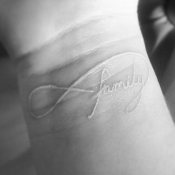 Modern Take on White Ink Tattoo of Family Tattoo Design