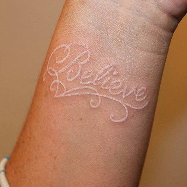 Simple Statement White Ink Tattoo With Text Tattoo Design