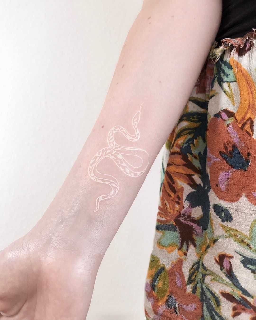 Slivering Snake Up the Arm White Ink Tattoo Tattoo Design
