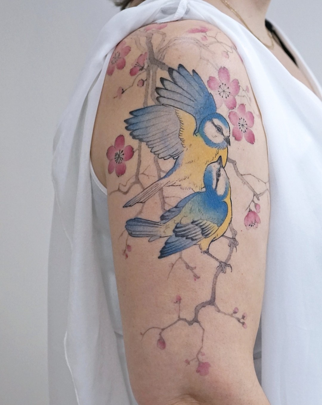 Bluebirds and Cherry Blossom Tattoo Tattoo Design